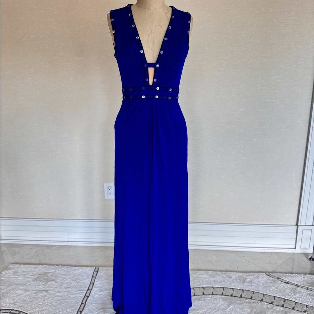 BCBGMaxAzria Royal Blue Maxi Dress with Silver Accents